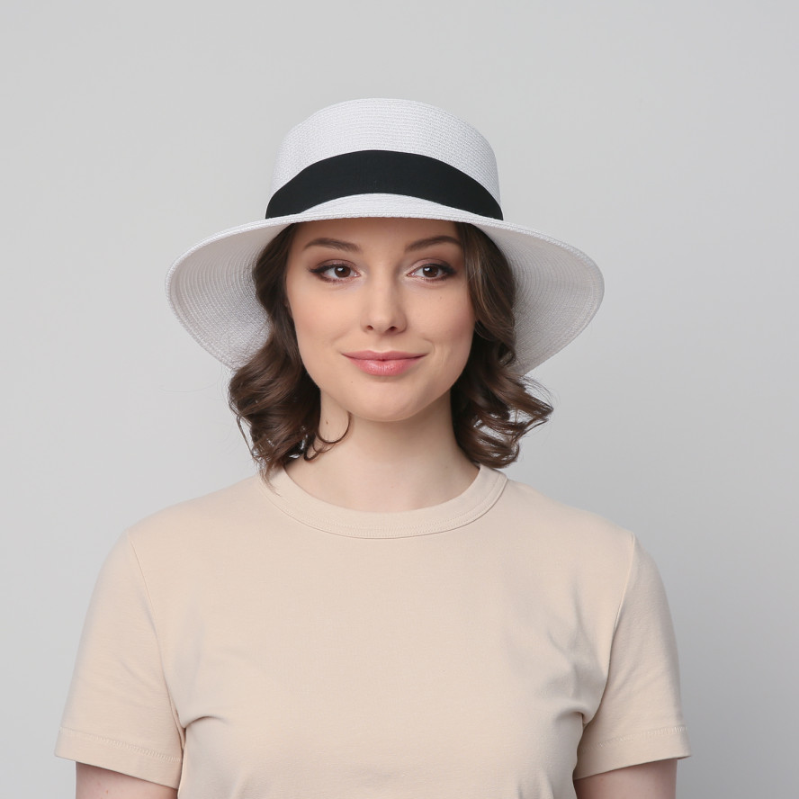 Капелюх канотьє жіночий папір білий ADELE 469-427, фото 5