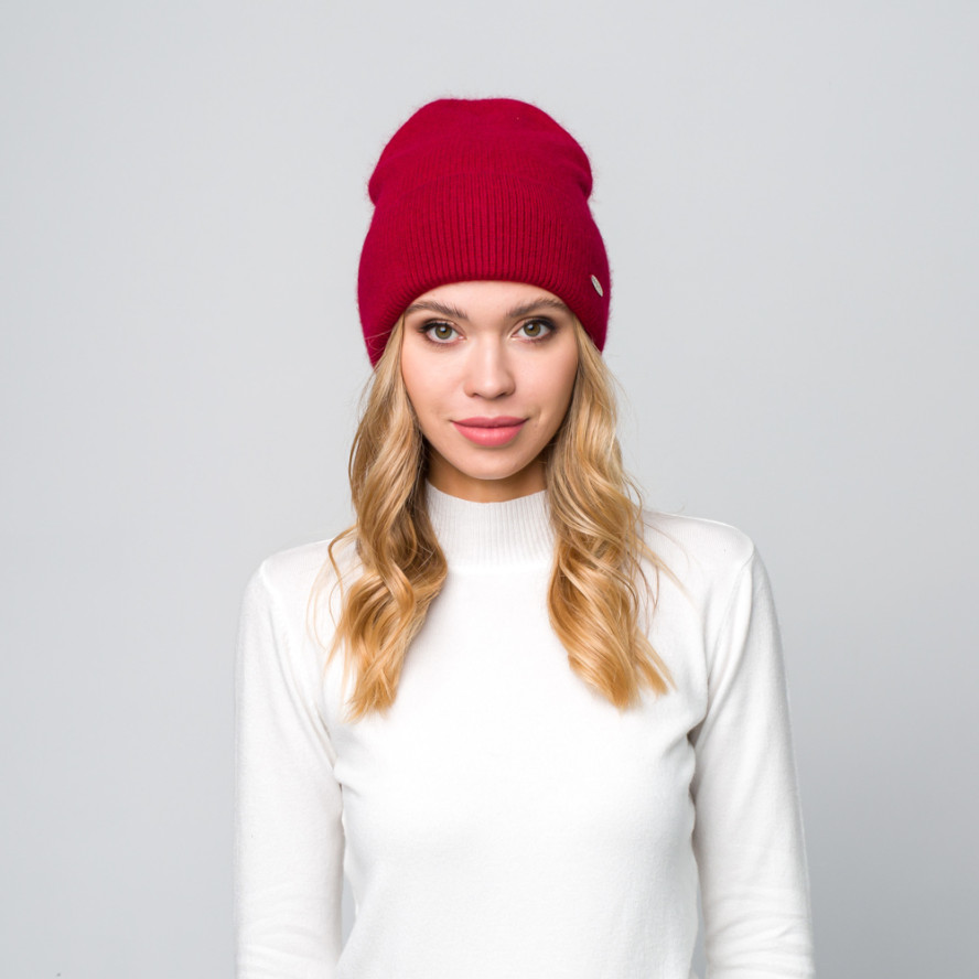Шапка біні жіноча ангора бордова ISABELLA 685-452, фото 4